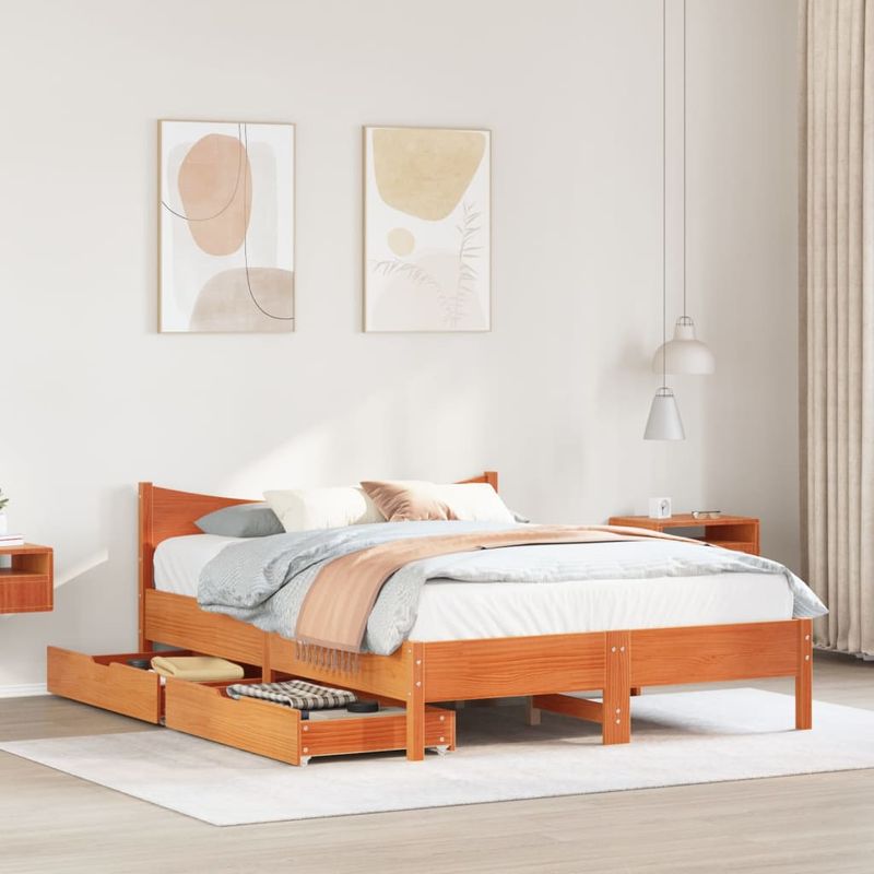 Casa si Gradina - Mobilier - Paturi si accesorii - Paturi - Cadru pat cu sertare maro ceruit, 140x200 cm, lemn masiv de pin - Infinity.ro