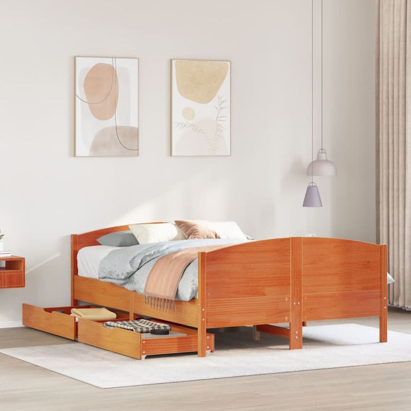 Casa si Gradina - Mobilier - Paturi si accesorii - Paturi - Cadru pat fara saltea, maro ceruit, 120x190 cm, lemn masiv pin - Infinity.ro