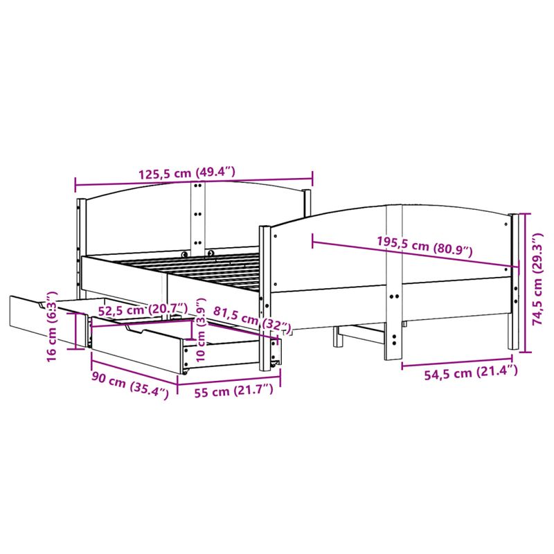 Casa si Gradina - Mobilier - Paturi si accesorii - Paturi - Cadru pat fara saltea, maro ceruit, 120x190 cm, lemn masiv pin - Infinity.ro