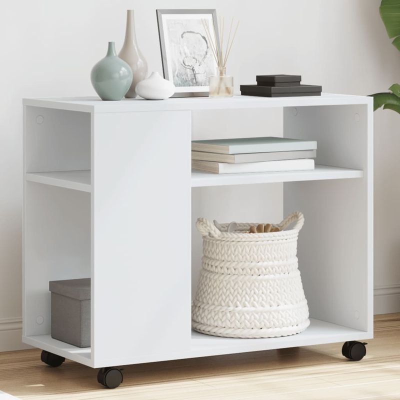 Casa si Gradina - Mobilier - Mese si birouri - Mese living - Masuta laterala cu roti, alb/maro, 70x35x60 cm lemn prelucrat - Infinity.ro