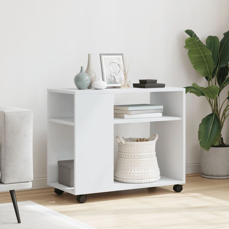 Casa si Gradina - Mobilier - Mese si birouri - Mese living - Masuta laterala cu roti, alb/maro, 70x35x60 cm lemn prelucrat - Infinity.ro