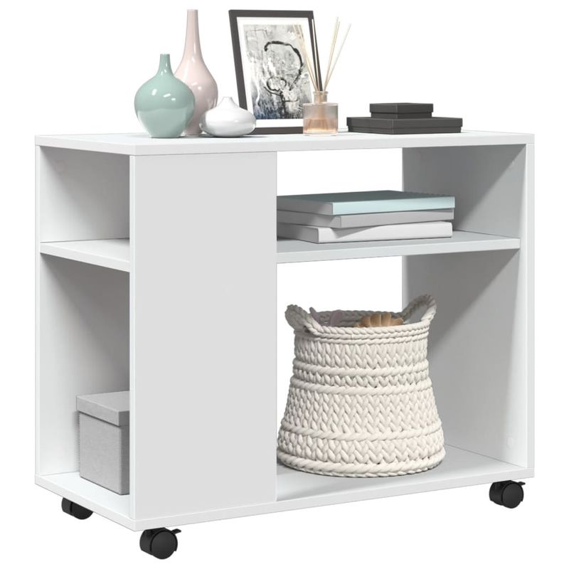 Casa si Gradina - Mobilier - Mese si birouri - Mese living - Masuta laterala cu roti, alb/maro, 70x35x60 cm lemn prelucrat - Infinity.ro