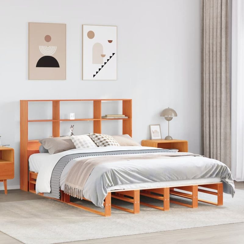 Casa si Gradina - Mobilier - Paturi si accesorii - Paturi - Pat cu biblioteca fara saltea maro ceruit 160x200 cm lemn masiv - Infinity.ro