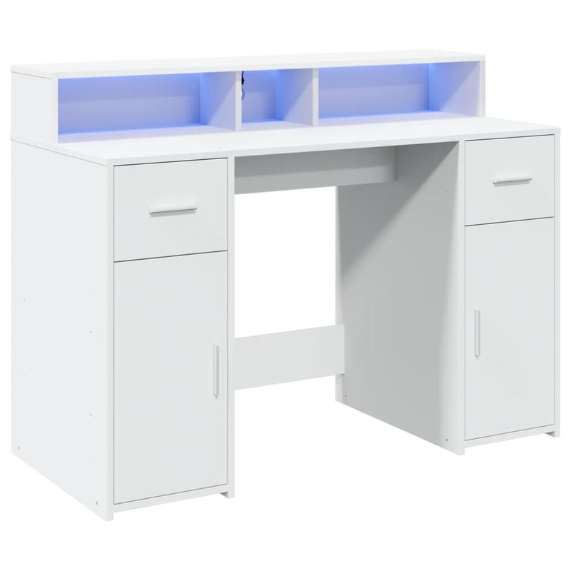 Casa si Gradina - Mobilier - Mese si birouri - Birouri - Birou cu lumini LED, alb, 120x55x91 cm, lemn prelucrat - Infinity.ro