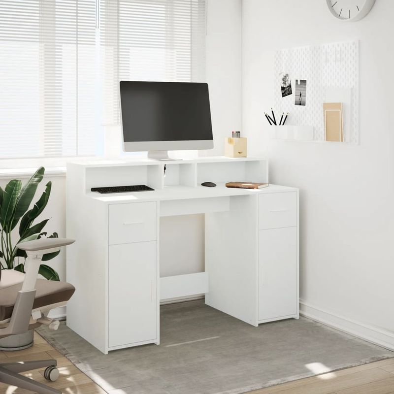 Casa si Gradina - Mobilier - Mese si birouri - Birouri - Birou cu lumini LED, alb, 120x55x91 cm, lemn prelucrat - Infinity.ro