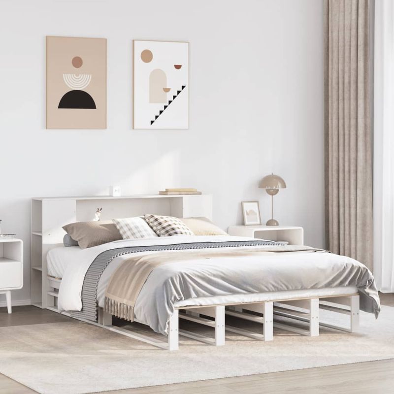 Casa si Gradina - Mobilier - Paturi si accesorii - Paturi - Pat cu biblioteca fara saltea, alb, 150x200 cm, lemn masiv - Infinity.ro