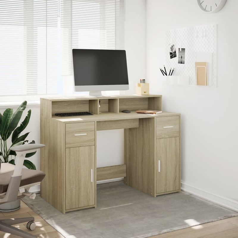 Casa si Gradina - Mobilier - Mese si birouri - Birouri - Birou cu lumini LED stejar sonoma, 120x55x91 cm, lemn prelucrat - Infinity.ro