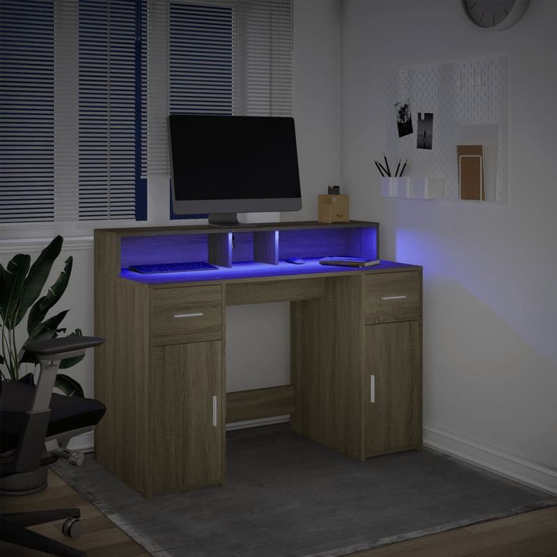 Casa si Gradina - Mobilier - Mese si birouri - Birouri - Birou cu lumini LED stejar sonoma, 120x55x91 cm, lemn prelucrat - Infinity.ro