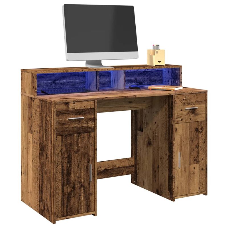 Casa si Gradina - Mobilier - Mese si birouri - Birouri - Birou cu lumini LED, lemn vechi, 120x55x91 cm, lemn prelucrat - Infinity.ro
