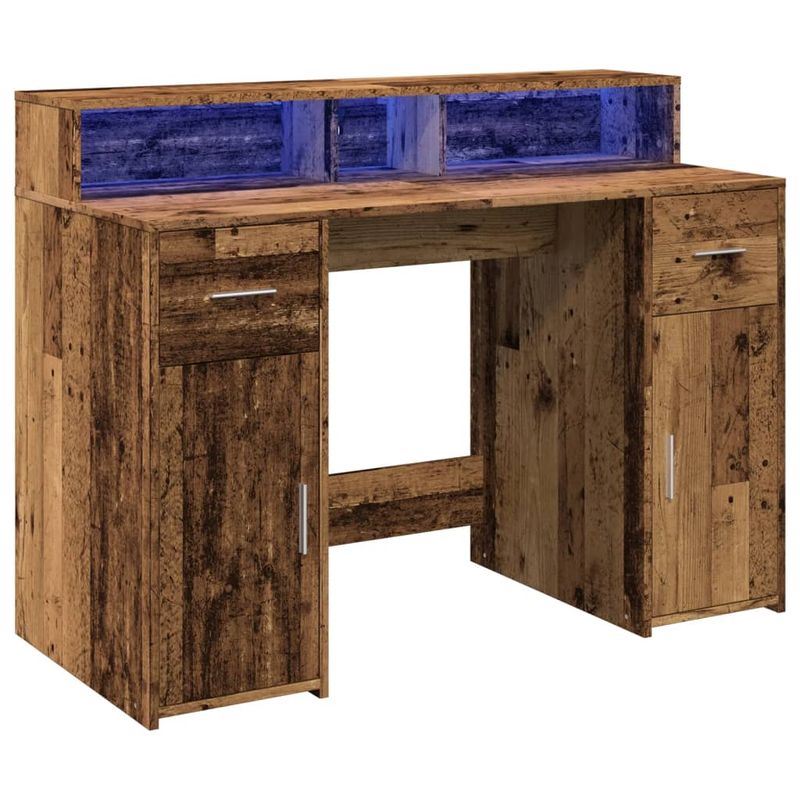 Casa si Gradina - Mobilier - Mese si birouri - Birouri - Birou cu lumini LED, lemn vechi, 120x55x91 cm, lemn prelucrat - Infinity.ro