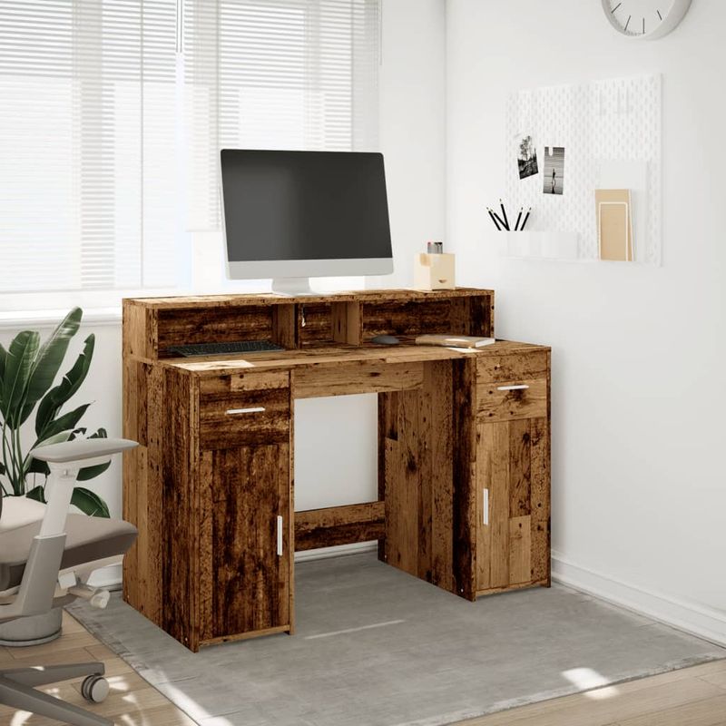 Casa si Gradina - Mobilier - Mese si birouri - Birouri - Birou cu lumini LED, lemn vechi, 120x55x91 cm, lemn prelucrat - Infinity.ro