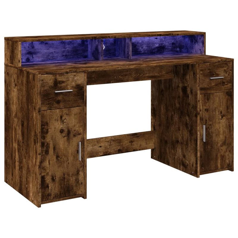 Casa si Gradina - Mobilier - Mese si birouri - Birouri - Birou cu lumini LED stejar fumuriu 140x55x91 cm lemn prelucrat - Infinity.ro
