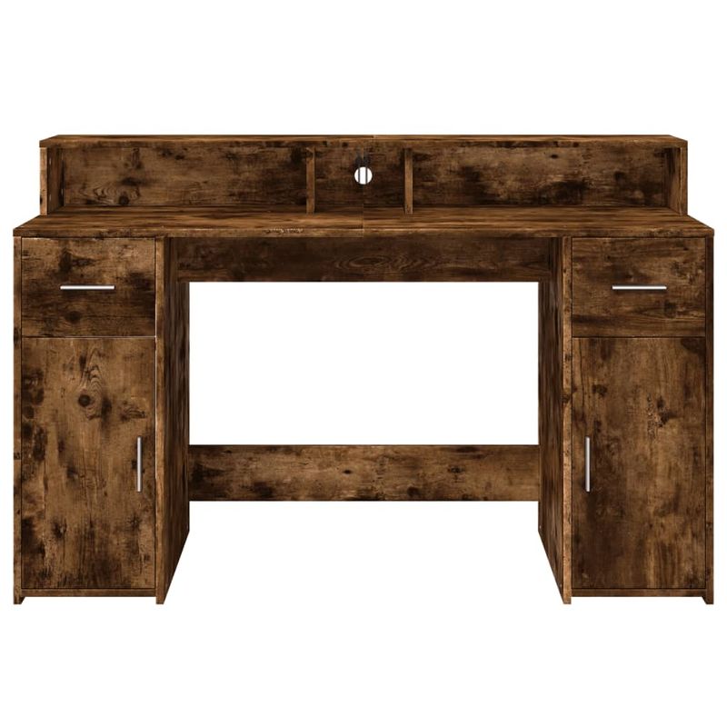 Casa si Gradina - Mobilier - Mese si birouri - Birouri - Birou cu lumini LED stejar fumuriu 140x55x91 cm lemn prelucrat - Infinity.ro