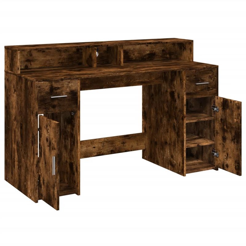 Casa si Gradina - Mobilier - Mese si birouri - Birouri - Birou cu lumini LED stejar fumuriu 140x55x91 cm lemn prelucrat - Infinity.ro