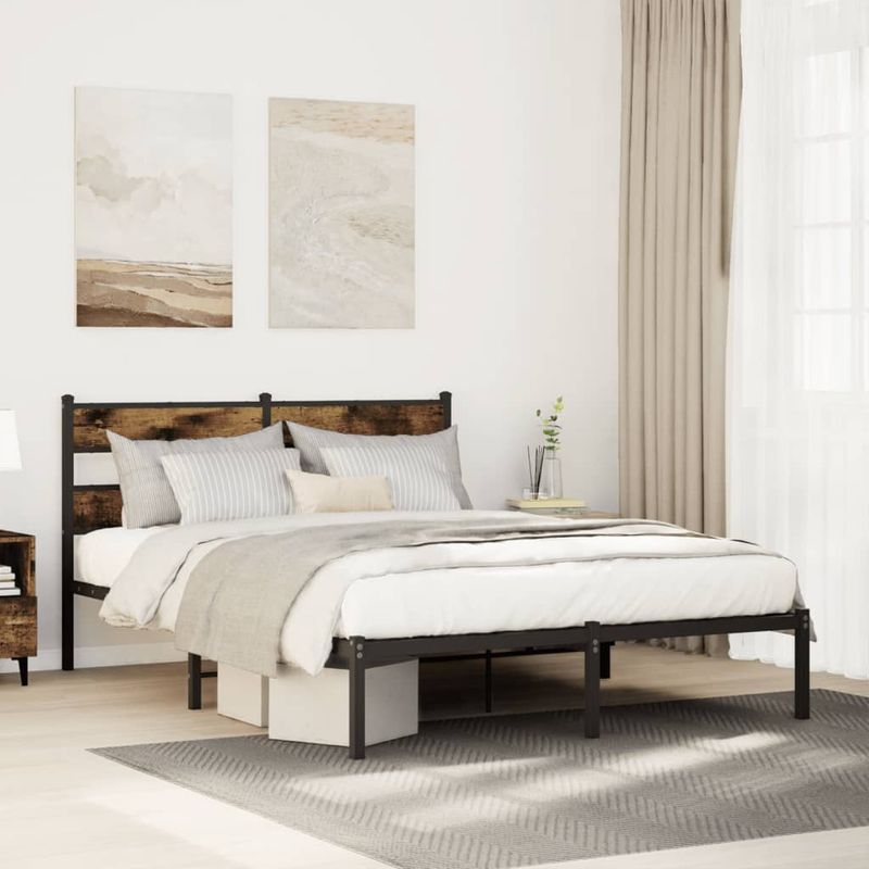 Casa si Gradina - Mobilier - Paturi si accesorii - Paturi - Cadru pat metalic fara saltea, stejar fumuriu, 160x200 cm - Infinity.ro