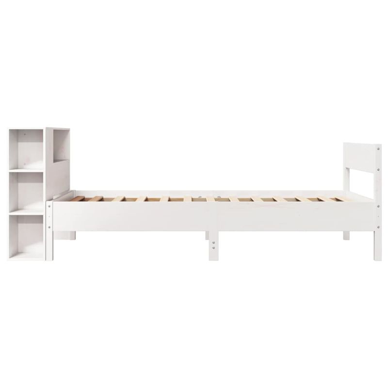 Casa si Gradina - Mobilier - Paturi si accesorii - Paturi - Pat cu biblioteca fara saltea, alb, 75x190 cm, lemn masiv pin - Infinity.ro