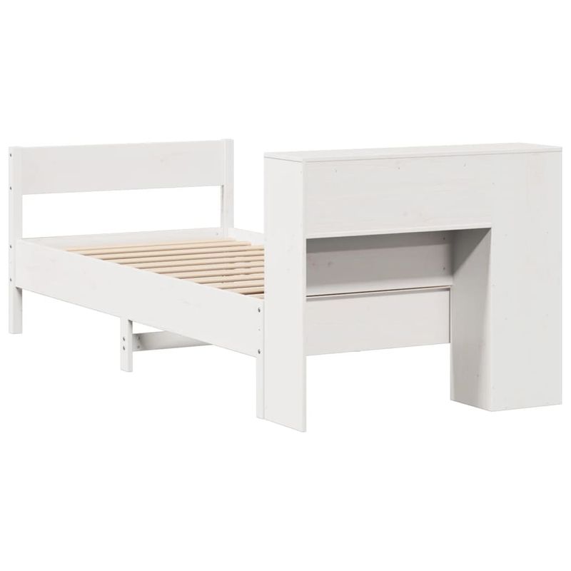 Casa si Gradina - Mobilier - Paturi si accesorii - Paturi - Pat cu biblioteca fara saltea, alb, 75x190 cm, lemn masiv pin - Infinity.ro