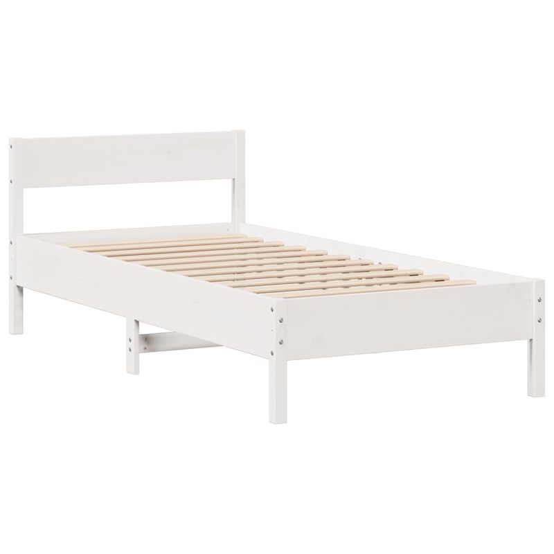 Casa si Gradina - Mobilier - Paturi si accesorii - Paturi - Pat cu biblioteca fara saltea, alb, 75x190 cm, lemn masiv pin - Infinity.ro