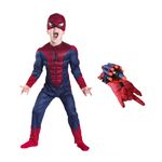 Jucarii, Copii si Bebe - Jucarii si jocuri - Jucarii de rol - Masti si costume copii - Set costum Spiderman cu muschi si manusa lansator cu 7 ventuze din burete , IdeallStore®, marime S, 3 - 5 ani, rosu - Infinity.ro