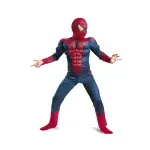 Jucarii, Copii si Bebe - Jucarii si jocuri - Jucarii de rol - Masti si costume copii - Set costum Spiderman cu muschi si manusa lansator cu 7 ventuze din burete , IdeallStore®, marime S, 3 - 5 ani, rosu - Infinity.ro