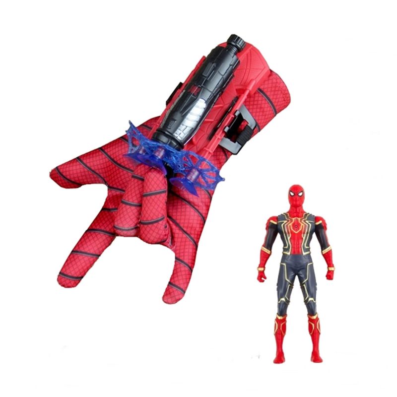 Jucarii, Copii si Bebe - Jucarii si jocuri - Jucarii de rol - Masti si costume copii - Set costum Spiderman cu muschi si manusa cu ventuze si figurina, IdeallStore®, marime M, 5-7 ani, rosu - Infinity.ro