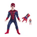 Jucarii, Copii si Bebe - Jucarii si jocuri - Jucarii de rol - Masti si costume copii - Set costum Spiderman cu muschi si manusa cu ventuze si figurina, IdeallStore®, marime M, 5-7 ani, rosu - Infinity.ro