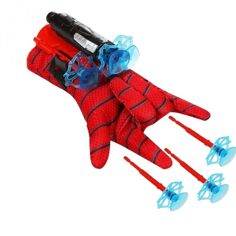 Jucarii, Copii si Bebe - Jucarii si jocuri - Jucarii de rol - Masti si costume copii - Set costum Spiderman cu muschi si manusa cu ventuze si figurina, IdeallStore®, marime M, 5-7 ani, rosu - Infinity.ro