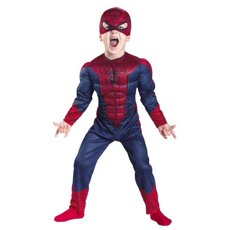 Jucarii, Copii si Bebe - Jucarii si jocuri - Jucarii de rol - Masti si costume copii - Set costum Spiderman cu muschi si manusa cu ventuze si figurina, IdeallStore®, marime M, 5-7 ani, rosu - Infinity.ro