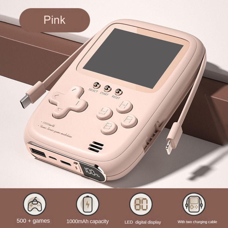 Laptop, Telefoane si Tablete - Telefoane mobile si accesorii - Accesorii Telefoane - Baterii externe - Power Bank 2 in 1, OMEGA, 10000 mAh, 10W, Consola cu 500 de jocuri, cu fire type C si lightning, roz - Infinity.ro