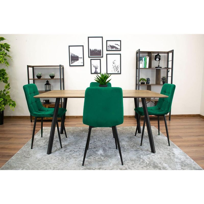 Casa si Gradina - Mobilier - Scaune si fotolii - Scaune - Set 4 scaune bucatarie/living, Artool, Kara, catifea, metal, verde si negru, 44.5x50.5x87 cm - Infinity.ro