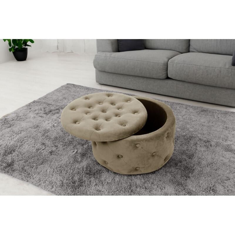 Casa si Gradina - Mobilier - Scaune si fotolii - Tabureti - Taburet, rotund, cu spatiu depozitare, catifea, bej, max 80 kg, 55x30 cm, Alia, Akord - Infinity.ro