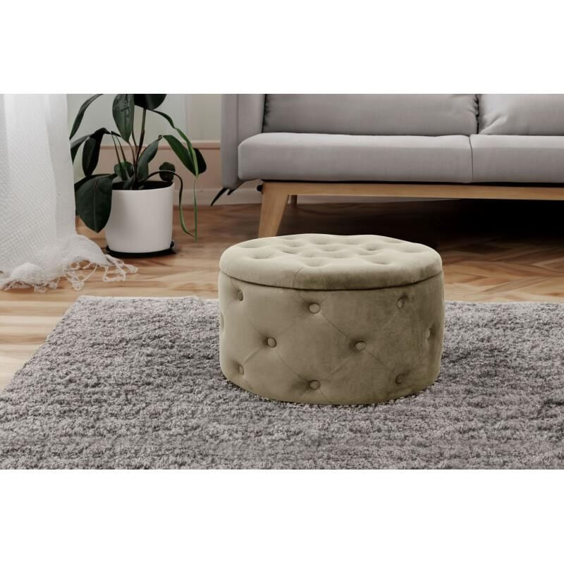 Casa si Gradina - Mobilier - Scaune si fotolii - Tabureti - Taburet, rotund, cu spatiu depozitare, catifea, bej, max 80 kg, 55x30 cm, Alia, Akord - Infinity.ro