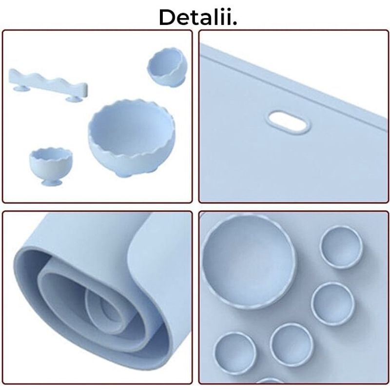 Carti si Birotica - Rechizite - Pictura si desen - Pensule si accesorii pictura - Covoras pictura tip planseta, cu 8 recipiente si suport pentru fixare, silicon, 39,5x29, 5 cm, multifunctional, albastru - Infinity.ro