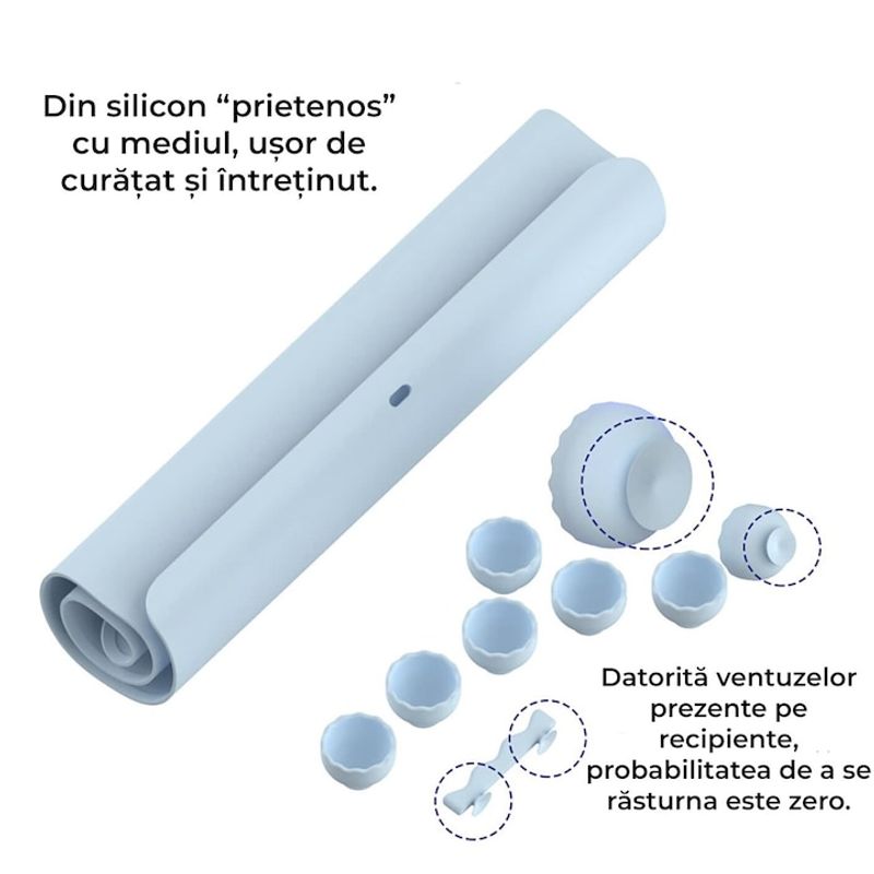 Carti si Birotica - Rechizite - Pictura si desen - Pensule si accesorii pictura - Covoras pictura tip planseta, cu 8 recipiente si suport pentru fixare, silicon, 39,5x29, 5 cm, multifunctional, albastru - Infinity.ro