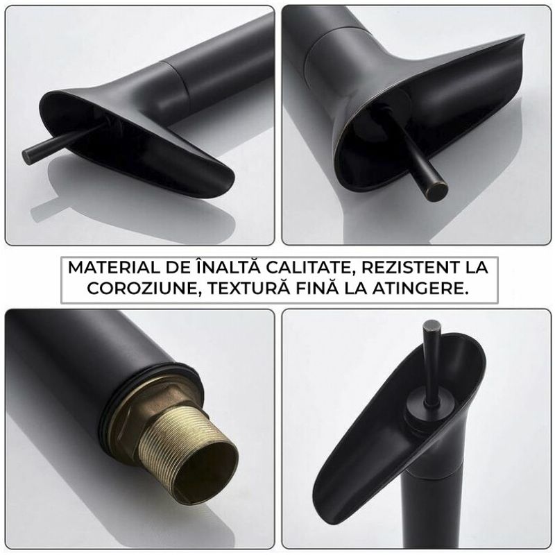 Casa si Gradina - Sanitare - Lavoar baie si accesorii - Baterii sanitare - Baterie sanitara pentru lavoar, inalta, vintage, pentru chiuveta baie, cartus ceramic, negru mat, montare pe blat - Infinity.ro