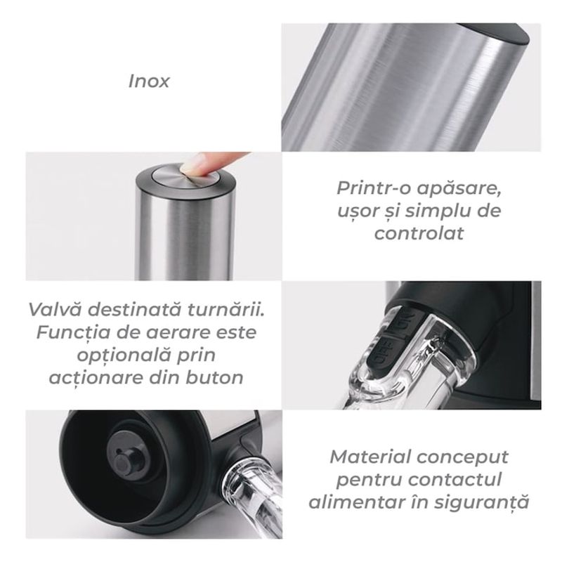 Casa si Gradina - Bucatarie si vesela - Accesorii bar - Carafe si decantoare - Decantor cu aerator electric, baza suport, usor de utilizat si depozitat, elegant, tub metalic retractabil, baterii AAA - Infinity.ro
