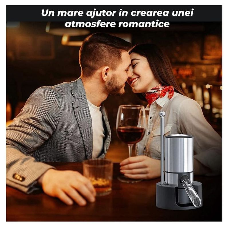 Casa si Gradina - Bucatarie si vesela - Accesorii bar - Carafe si decantoare - Decantor cu aerator electric, baza suport, usor de utilizat si depozitat, elegant, tub metalic retractabil, baterii AAA - Infinity.ro
