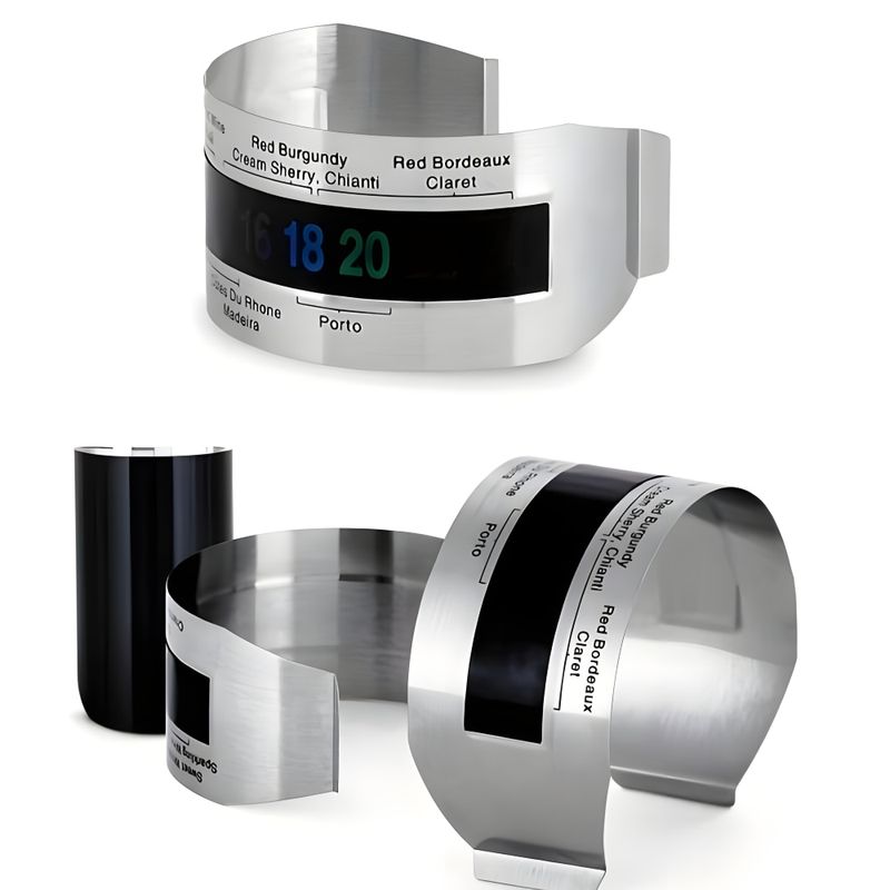 Casa si Gradina - Bucatarie si vesela - Ustensile bucatarie - Termometre bucatarie - Termometru tip brau metalic, pentru sticle de vin, afisaj digital, inox, temperatura intre +4 - 24 °C, fixare pe sticla - Infinity.ro