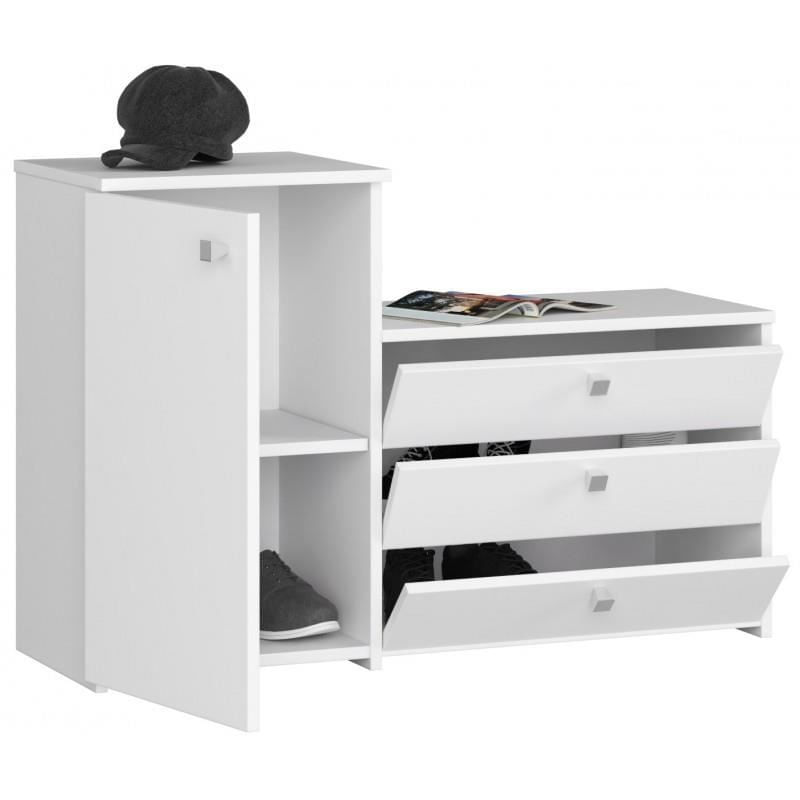 Casa si Gradina - Mobilier - Dulapuri si sifoniere - Dulapuri pantofi - Dulap depozitat incaltaminte, pantofar, placa laminata, 3 sertare, 2 rafturi, alb, 98.4x33x68/43 cm - Infinity.ro