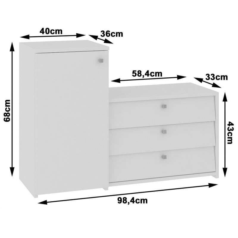 Casa si Gradina - Mobilier - Dulapuri si sifoniere - Dulapuri pantofi - Dulap depozitat incaltaminte, pantofar, placa laminata, 3 sertare, 2 rafturi, alb, 98.4x33x68/43 cm - Infinity.ro