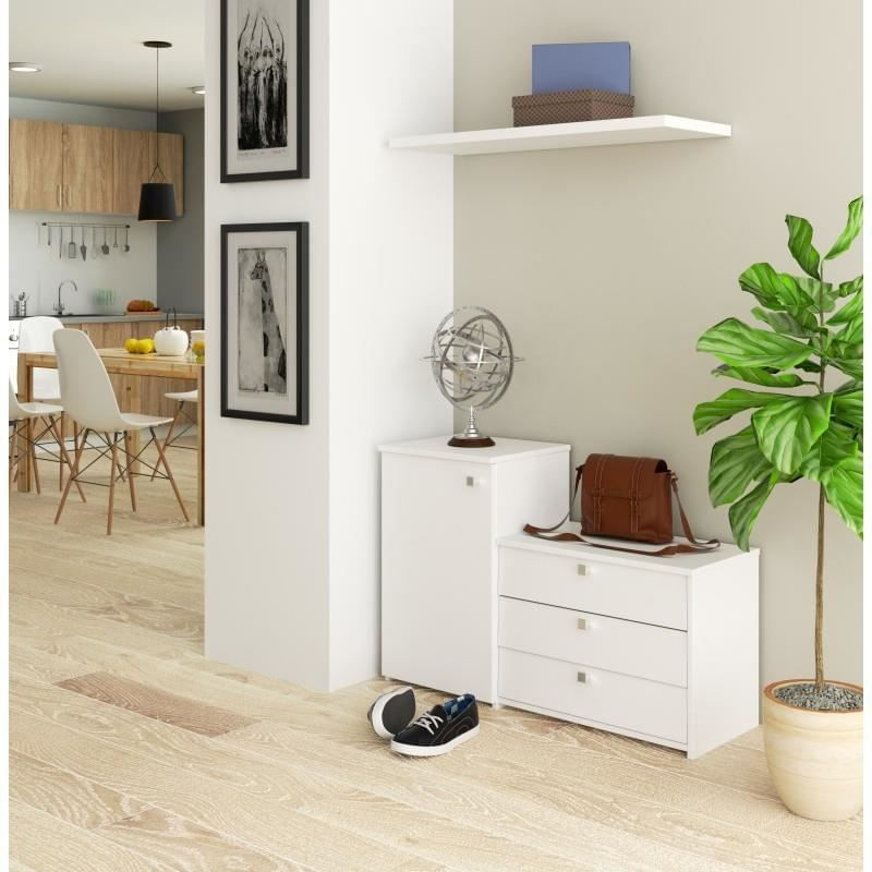 Casa si Gradina - Mobilier - Dulapuri si sifoniere - Dulapuri pantofi - Dulap depozitat incaltaminte, pantofar, placa laminata, 3 sertare, 2 rafturi, alb, 98.4x33x68/43 cm - Infinity.ro