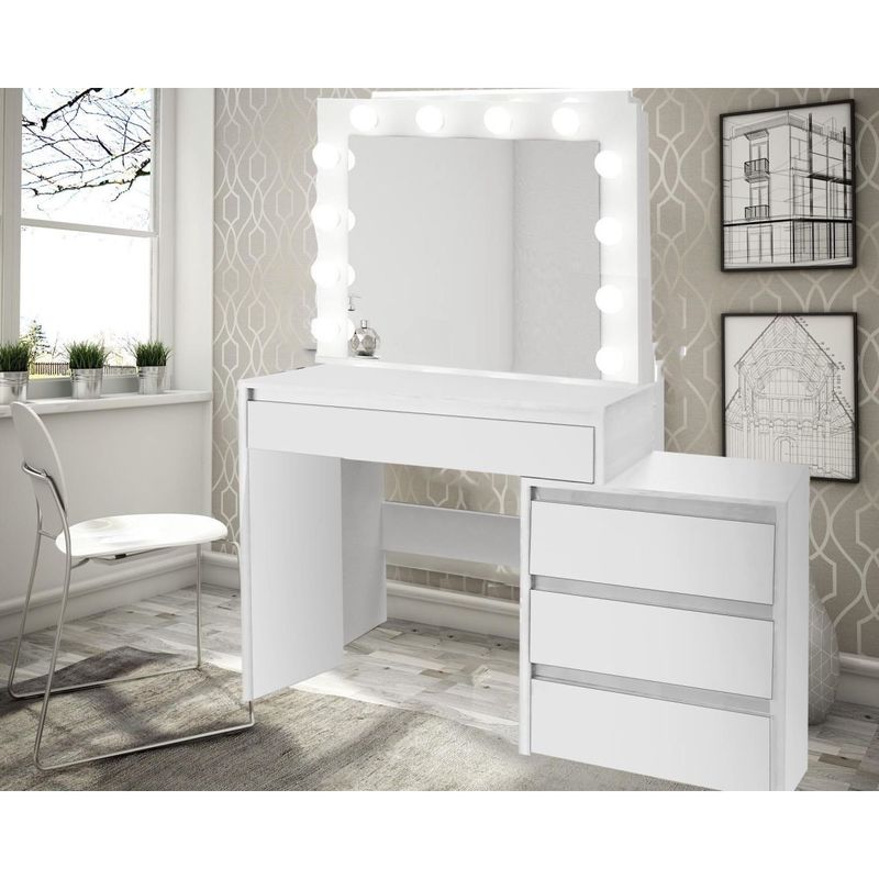 Casa si Gradina - Mobilier - Comode si corpuri - Masute de toaleta - Masa de toaleta/machiaj, alba, cu oglinda si LED-uri, 115x43x145 cm - Infinity.ro