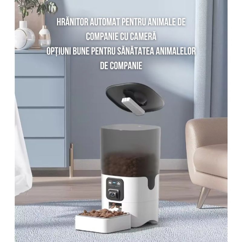 Petshop - Accesorii petshop - Castroane si adapatori - Hranitor automat pentru caini si pisici, Camera Full HD, 6L,Functie de setare mese, Aplicatie pentru telefon - Infinity.ro