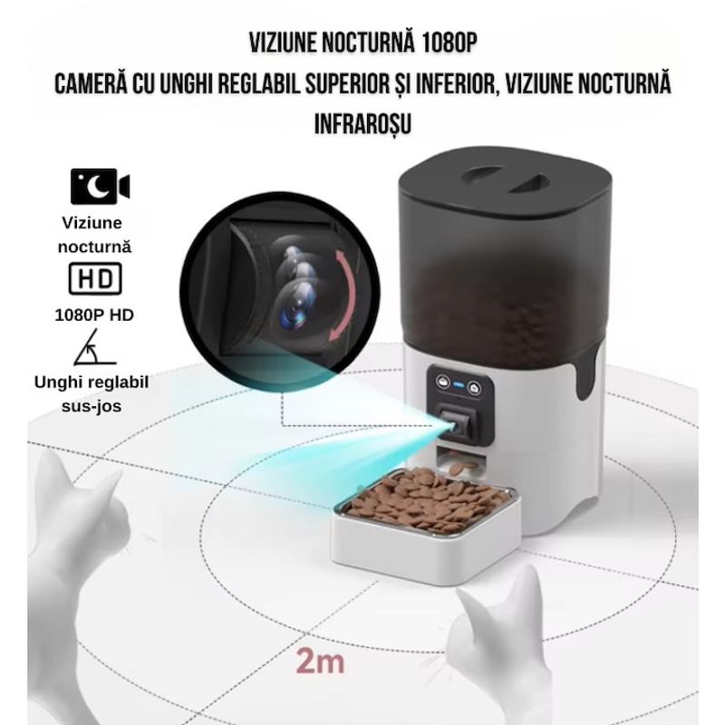 Petshop - Accesorii petshop - Castroane si adapatori - Hranitor automat pentru caini si pisici, Camera Full HD, 6L,Functie de setare mese, Aplicatie pentru telefon - Infinity.ro