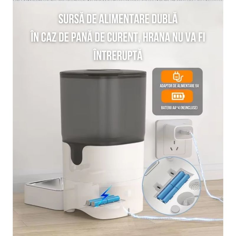 Petshop - Accesorii petshop - Castroane si adapatori - Hranitor automat pentru caini si pisici, Camera Full HD, 6L,Functie de setare mese, Aplicatie pentru telefon - Infinity.ro