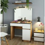 Casa si Gradina - Mobilier - Comode si corpuri - Masute de toaleta - Masa de toaleta/machiaj, 2 sertare dreapta, cu oglinda, dulap, alb si stejar, 90x50x77/142 cm - Infinity.ro