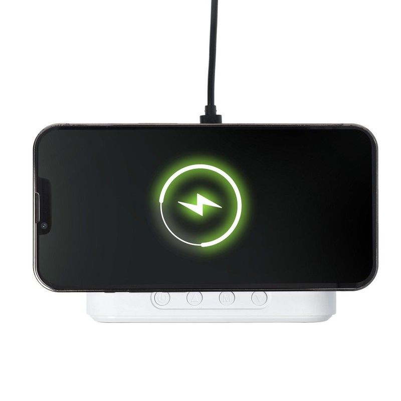 Laptop, Telefoane si Tablete - Telefoane mobile si accesorii - Accesorii Telefoane - Incarcatoare telefoane - Incarcator Wireless, Fast Charging cu Ceas Digital si Termometru incorporat, 11 x 8 x 6.5 cm, Alb - Infinity.ro