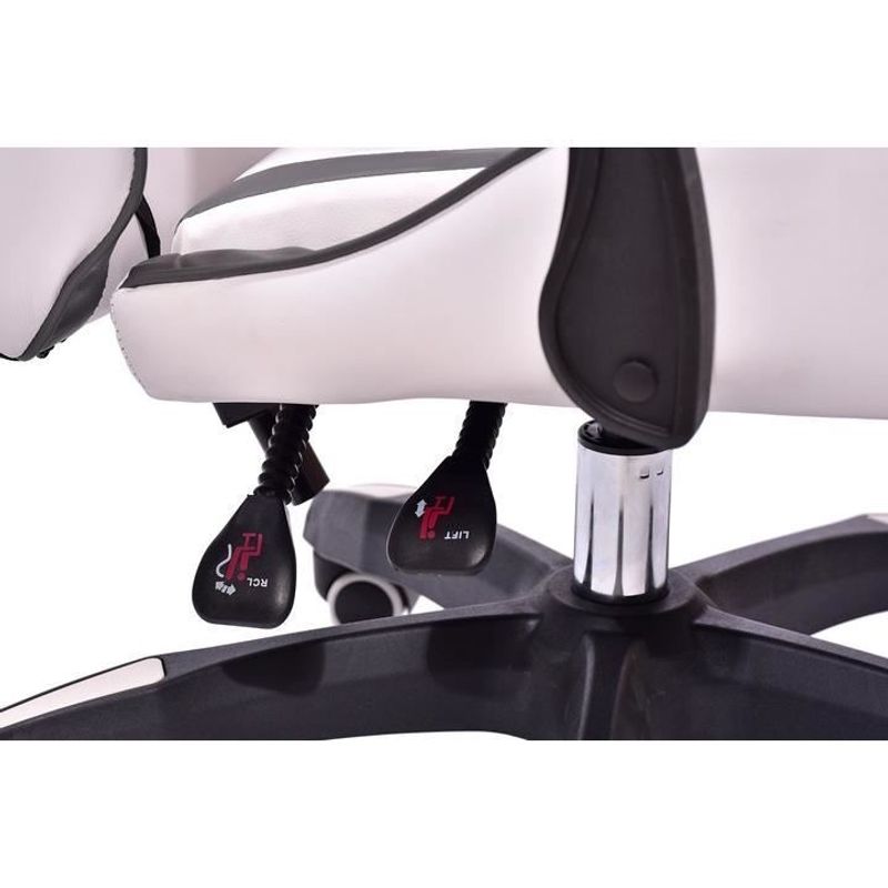 PC, gaming si accesorii - Gaming - Accesorii gaming - Scaune gaming - Scaun de gaming, cu perna lombara, alb, gri si rosu, 65x67x112 cm + mousepad cadou, Aragon - Infinity.ro