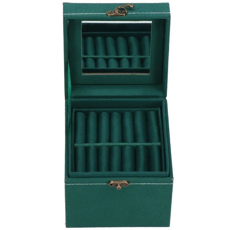 Fashion, accesorii si bijuterii - Femei - Bijuterii femei - Cutii bijuterii - Cutie pentru bijuterii, catifea, verde, cu oglinda, 12x12x12 cm, Springos - Infinity.ro