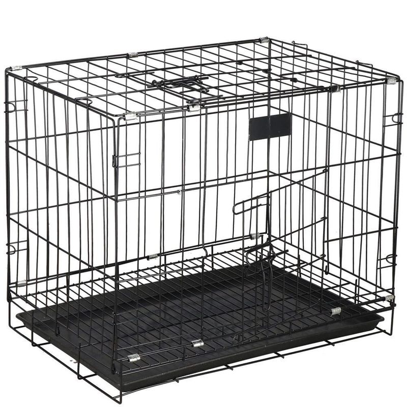 Petshop - Accesorii petshop - Culcusuri si custi - Custi interior si exterior - Cusca pentru animale de companie, Springos, metal, plastic, pliabila, negru si argintiu, 60x42x50 cm - Infinity.ro